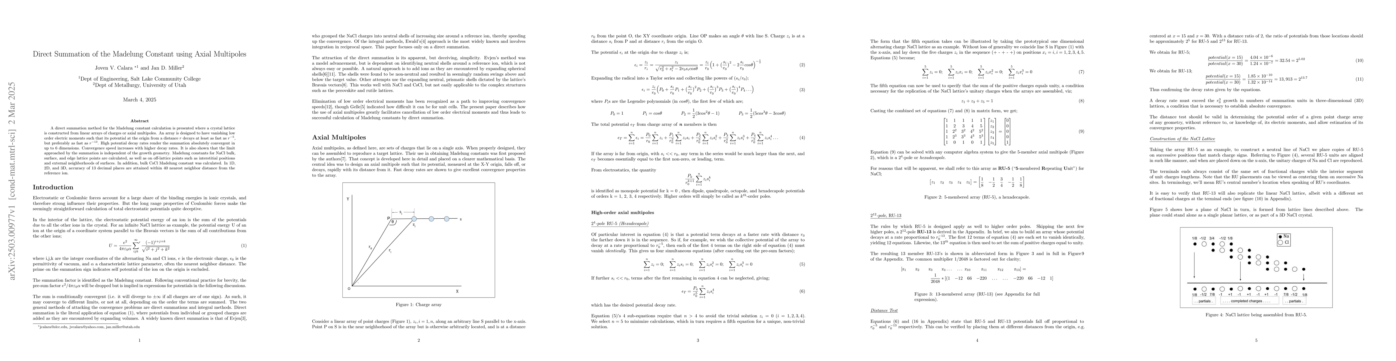 Thumbnail for Direct Summation of the Madelung Constant using Axial Multipoles