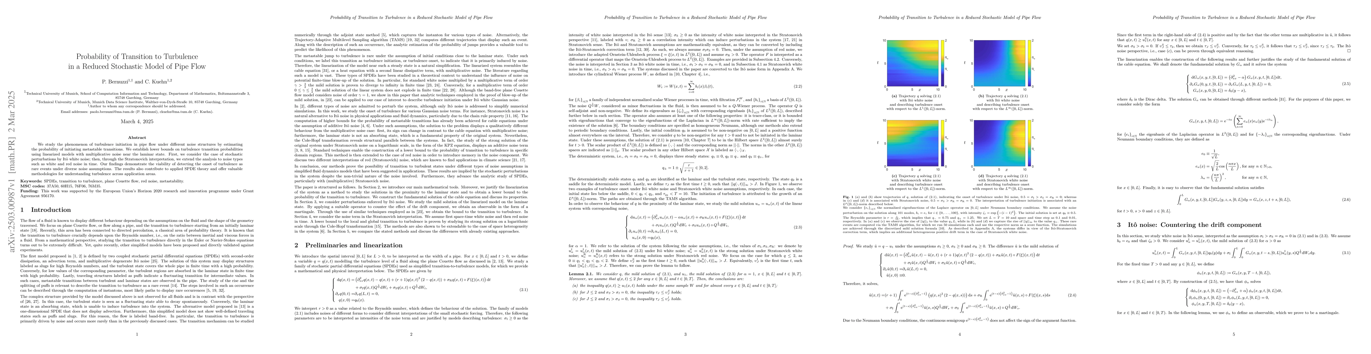 Thumbnail for Probability of Transition to Turbulence in a Reduced Stochastic Model of
  Pipe Flow