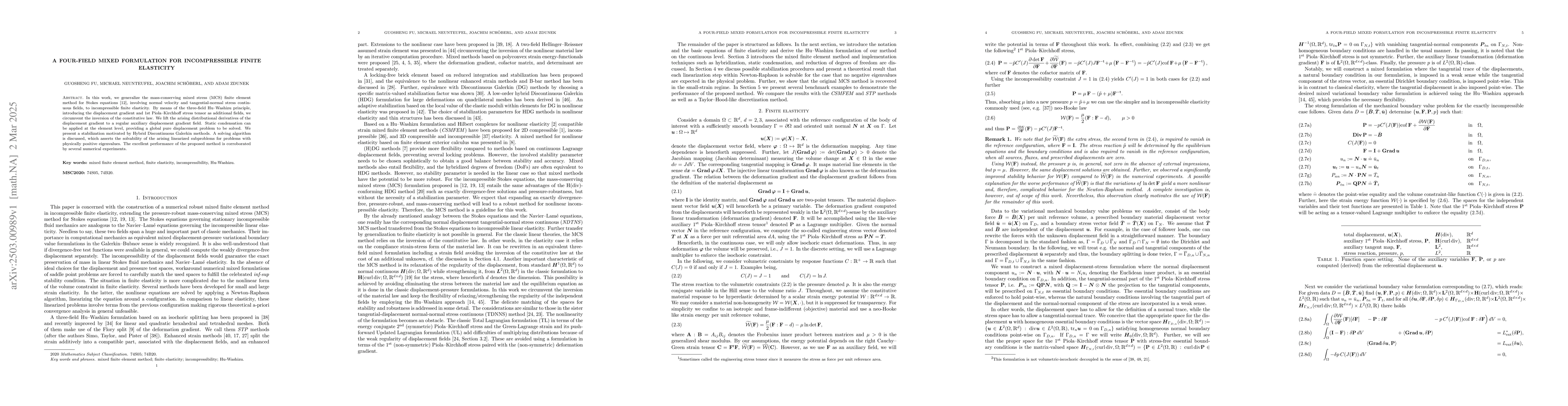 Thumbnail for A four-field mixed formulation for incompressible finite elasticity