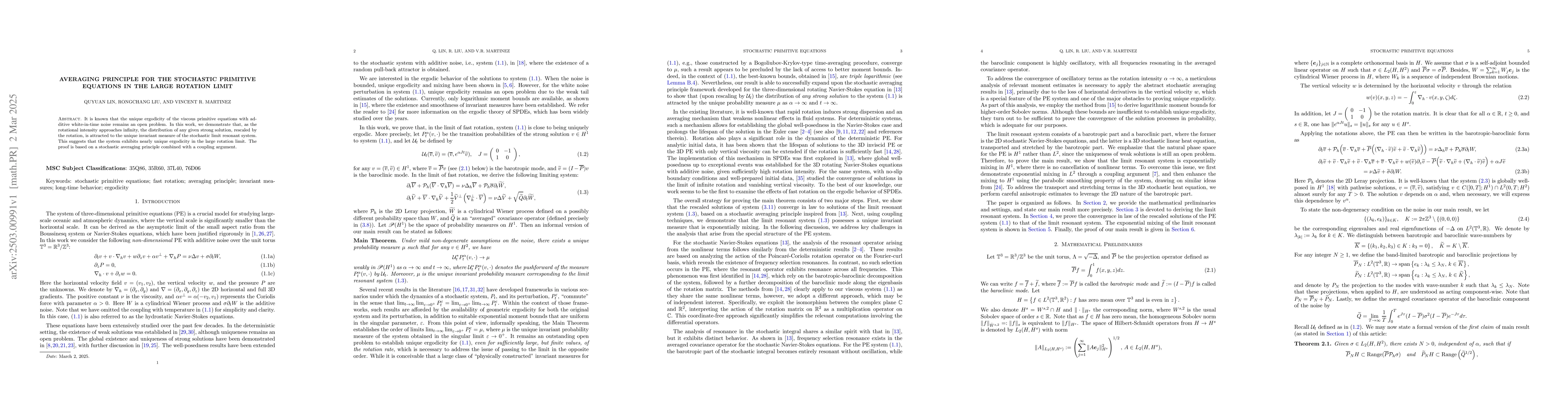 Thumbnail for Averaging principle for the stochastic primitive equations in the large
  rotation limit