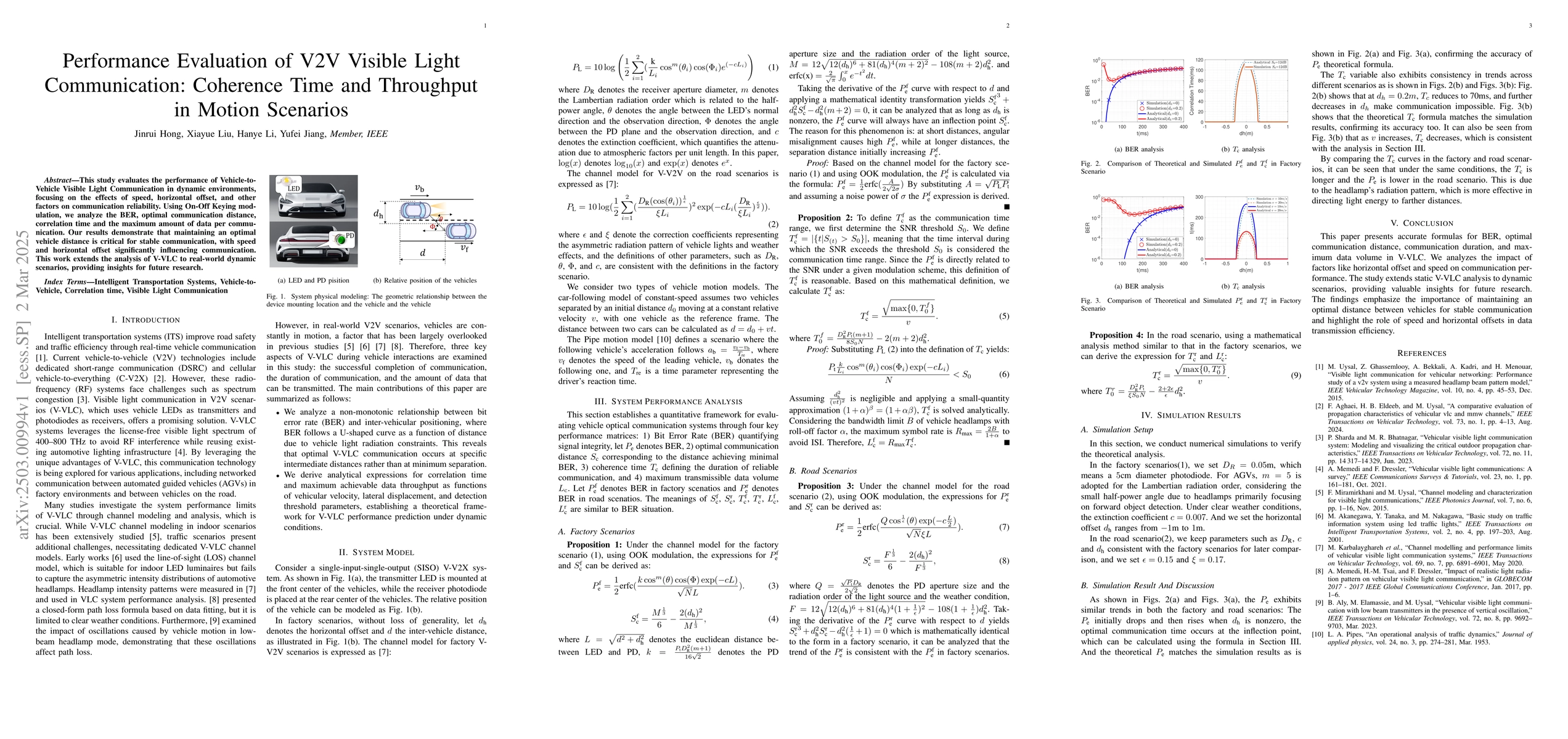 Thumbnail for Performance Evaluation of V2V Visible Light Communication: Coherence
  Time and Throughput in Motion Scenarios