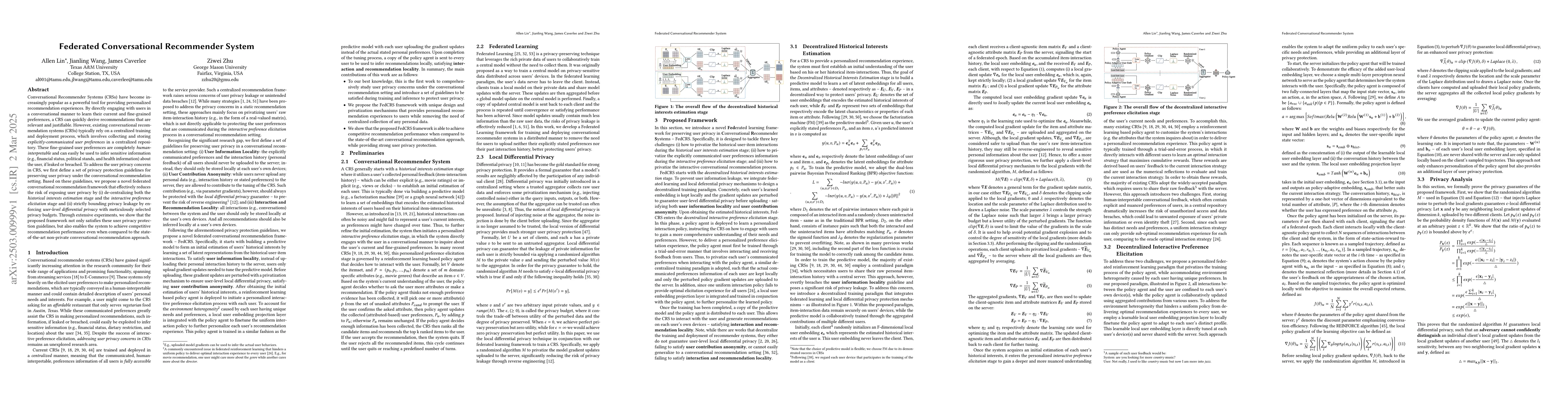 Thumbnail for Federated Conversational Recommender System