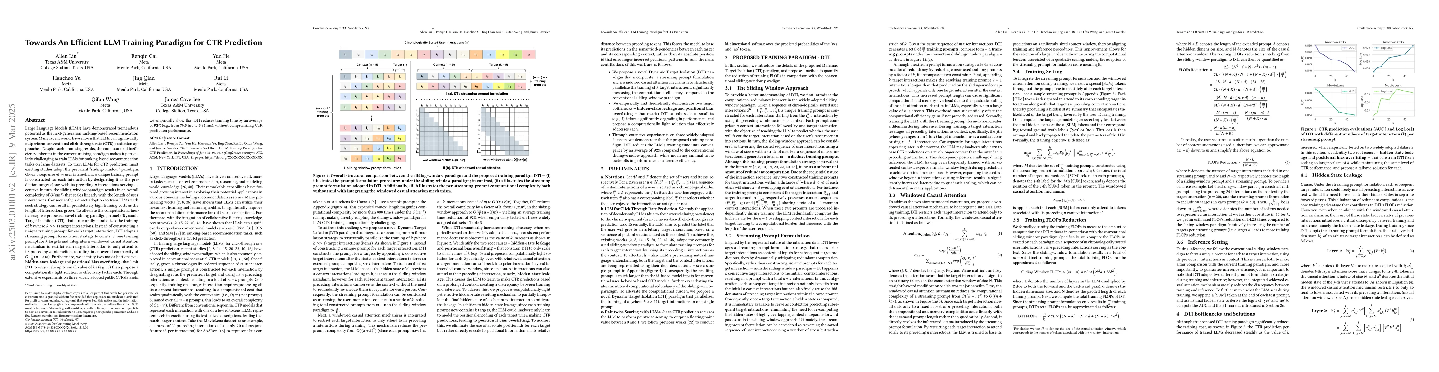 Thumbnail for Towards An Efficient LLM Training Paradigm for CTR Prediction