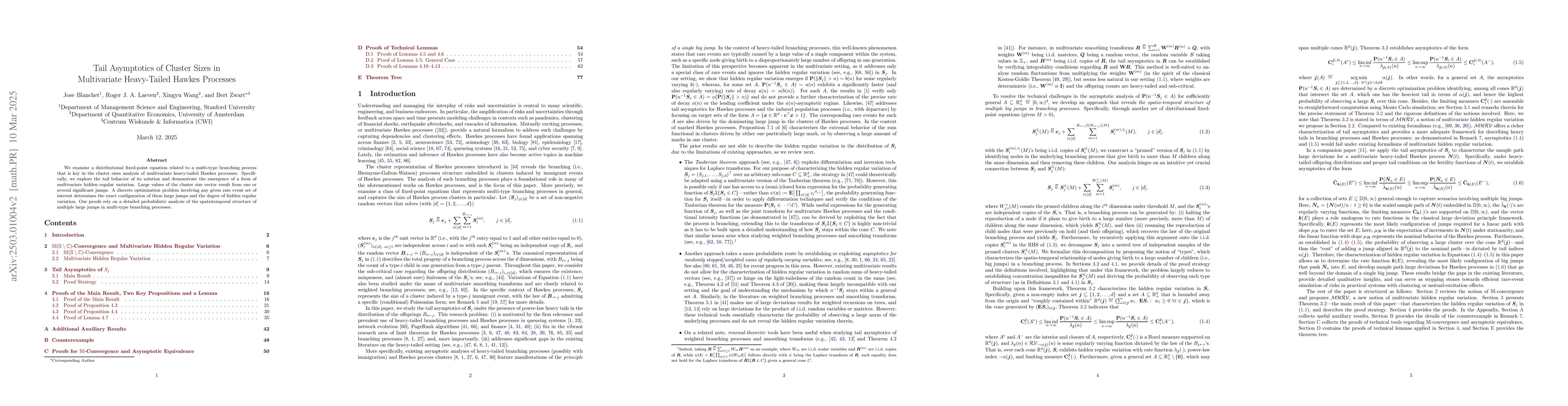 Thumbnail for Tail Asymptotics of Cluster Sizes in Multivariate Heavy-Tailed Hawkes
  Processes