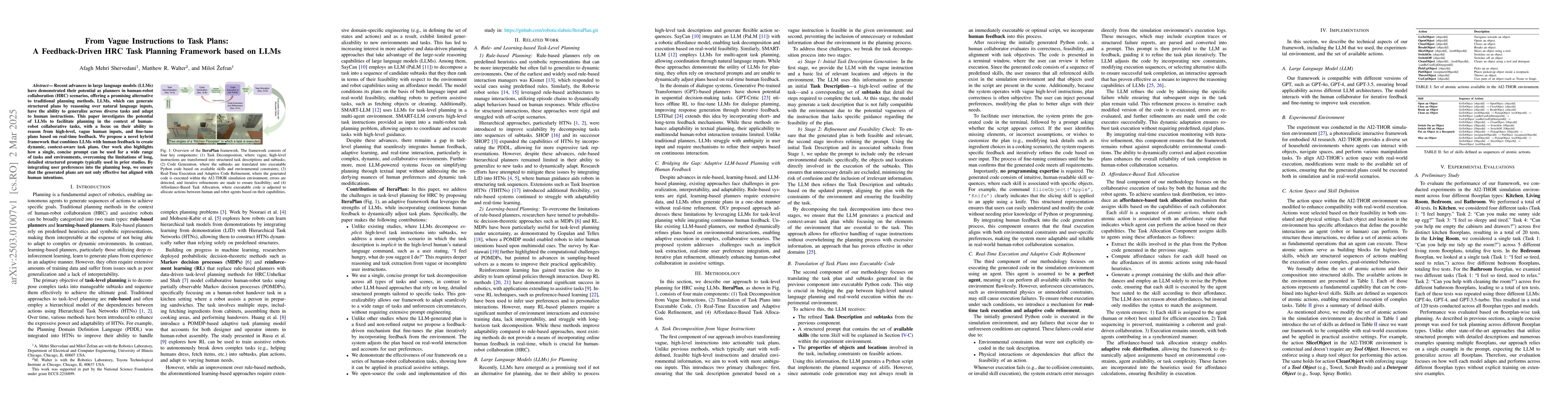 Thumbnail for From Vague Instructions to Task Plans: A Feedback-Driven HRC Task
  Planning Framework based on LLMs