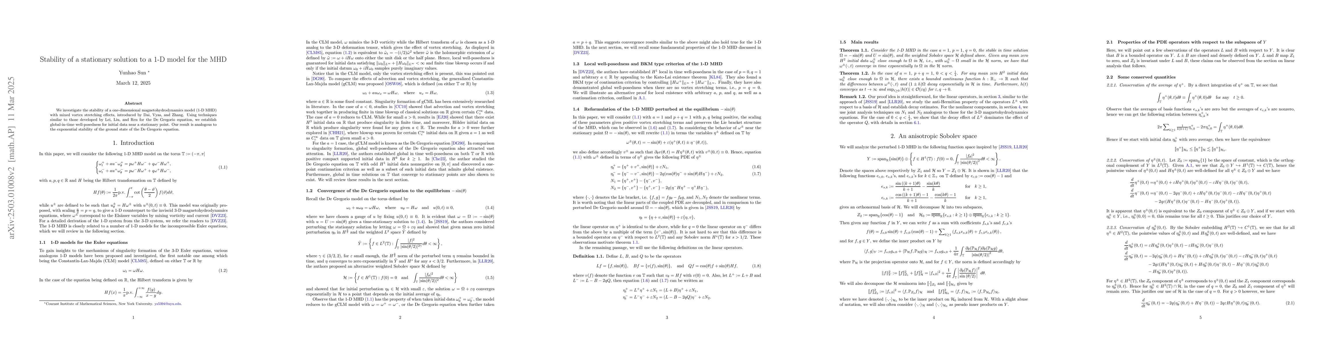 Thumbnail for Stability of a Stationary Solution to a 1-D Model for the MHD