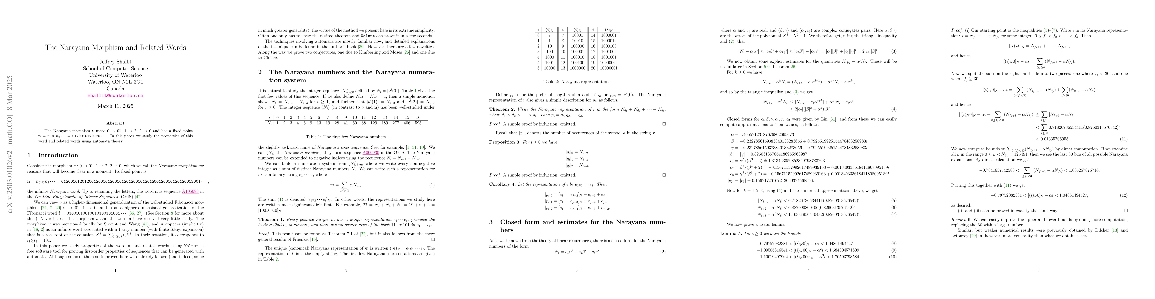 Thumbnail for The Narayana Morphism and Related Words