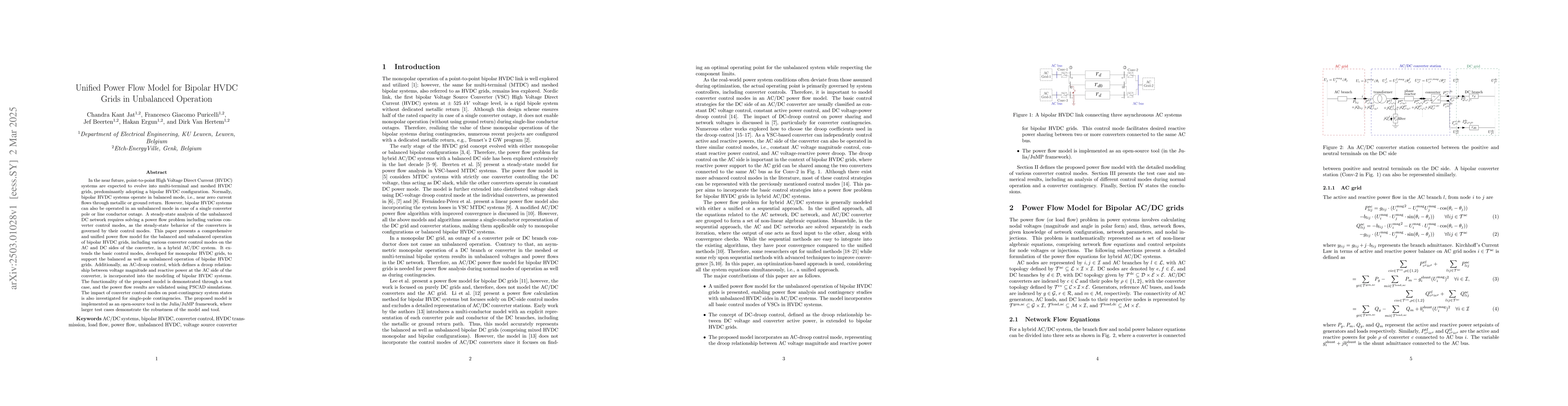 Thumbnail for Unified Power Flow Model for Bipolar HVDC Grids in Unbalanced Operation