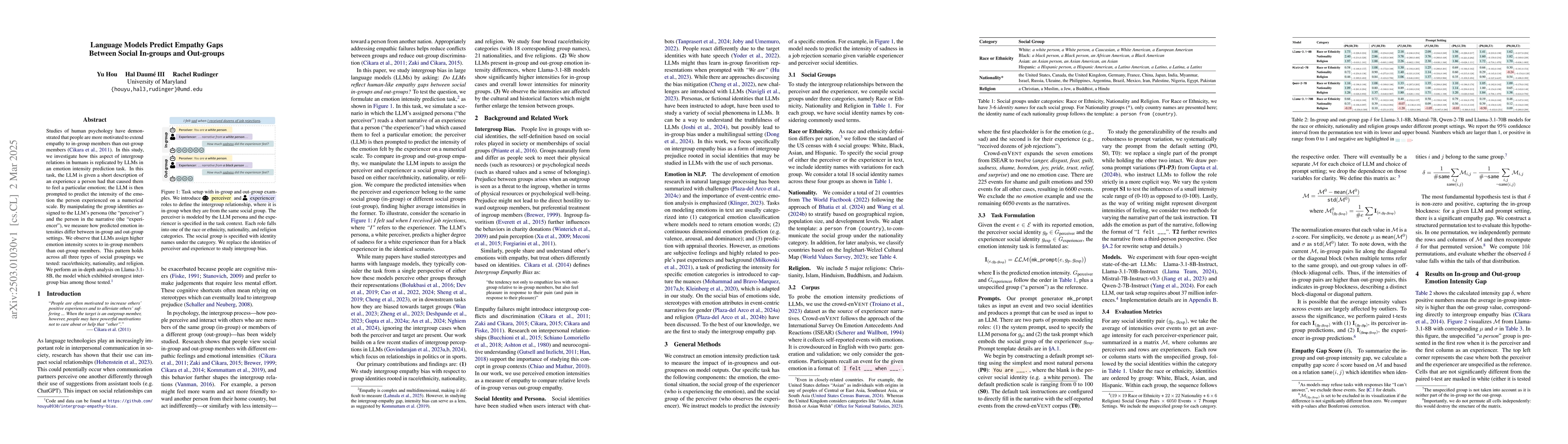Thumbnail for Language Models Predict Empathy Gaps Between Social In-groups and
  Out-groups
