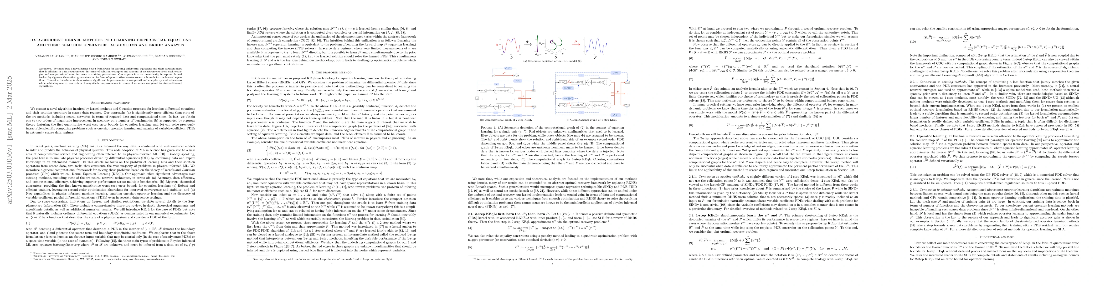 Thumbnail for Data-Efficient Kernel Methods for Learning Differential Equations and
  Their Solution Operators: Algorithms and Error Analysis