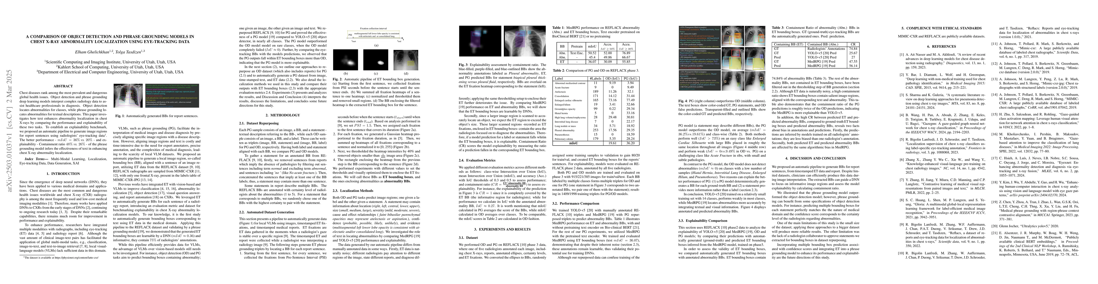 Thumbnail for A Comparison of Object Detection and Phrase Grounding Models in Chest
  X-ray Abnormality Localization using Eye-tracking Data