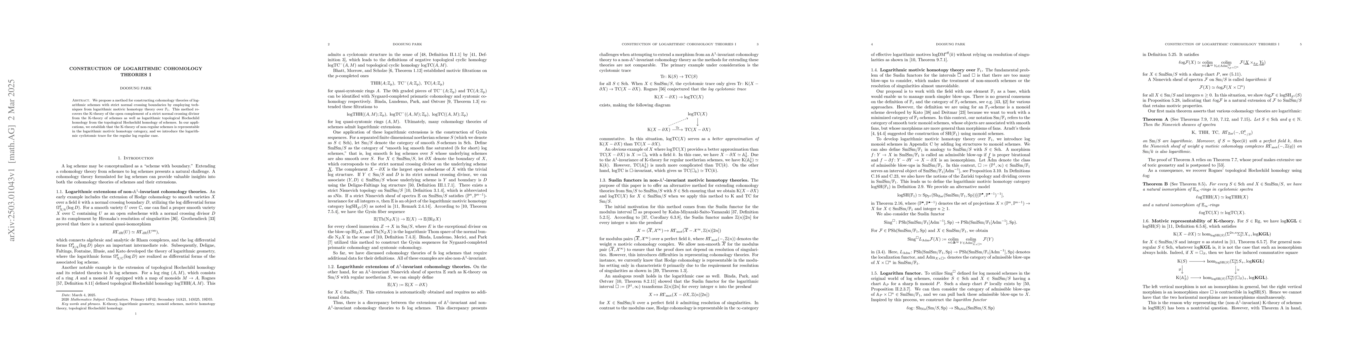 Thumbnail for Construction of logarithmic cohomology theories I