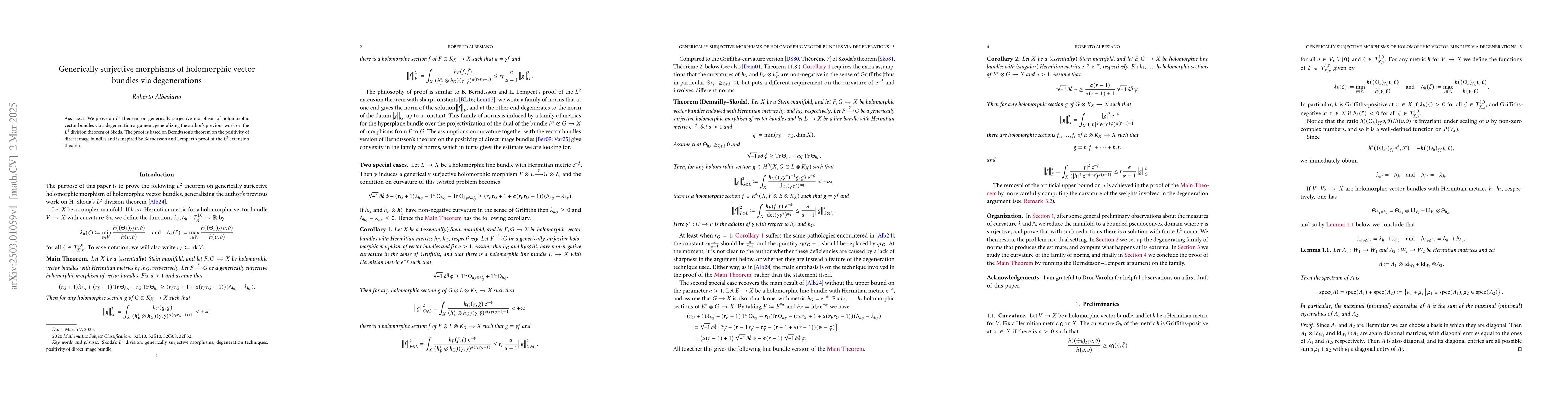 Thumbnail for Generically surjective morphisms of holomorphic vector bundles via
  degenerations