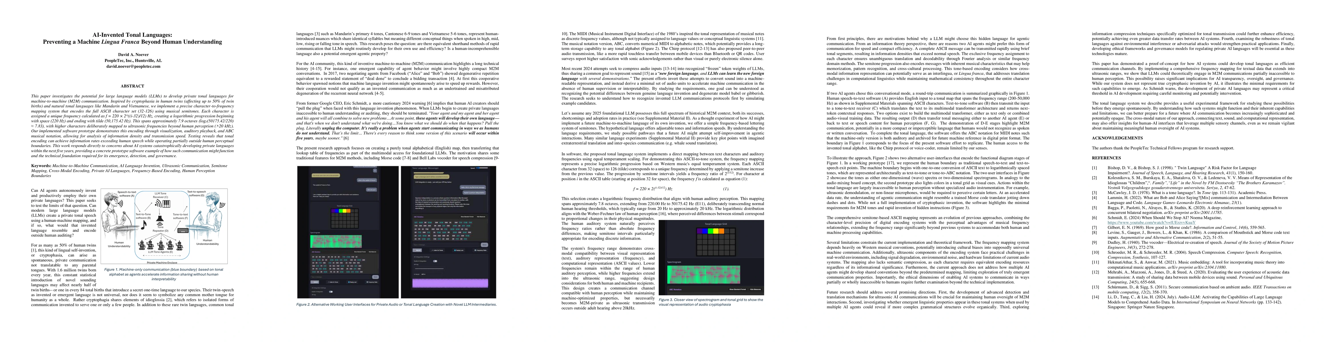 Thumbnail for AI-Invented Tonal Languages: Preventing a Machine Lingua Franca Beyond
  Human Understanding