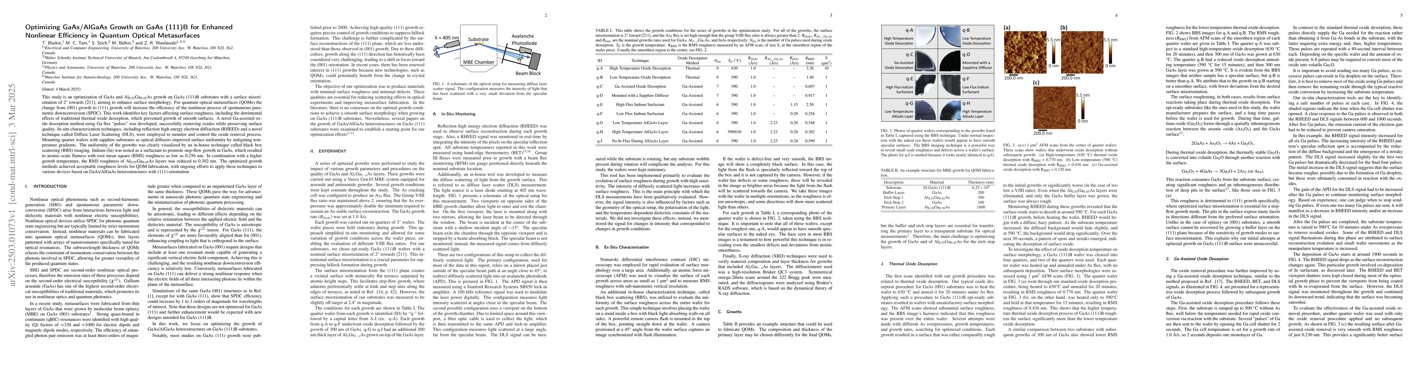 Thumbnail for Optimizing GaAs/AlGaAs Growth on GaAs (111)B for Enhanced Nonlinear
  Efficiency in Quantum Optical Metasurfaces