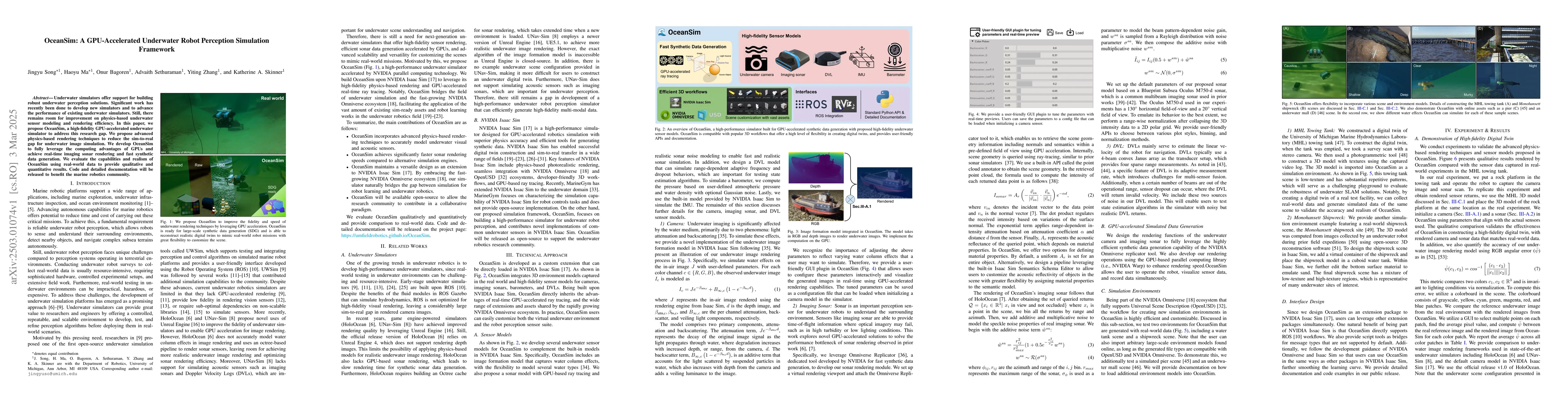Thumbnail for OceanSim: A GPU-Accelerated Underwater Robot Perception Simulation
  Framework