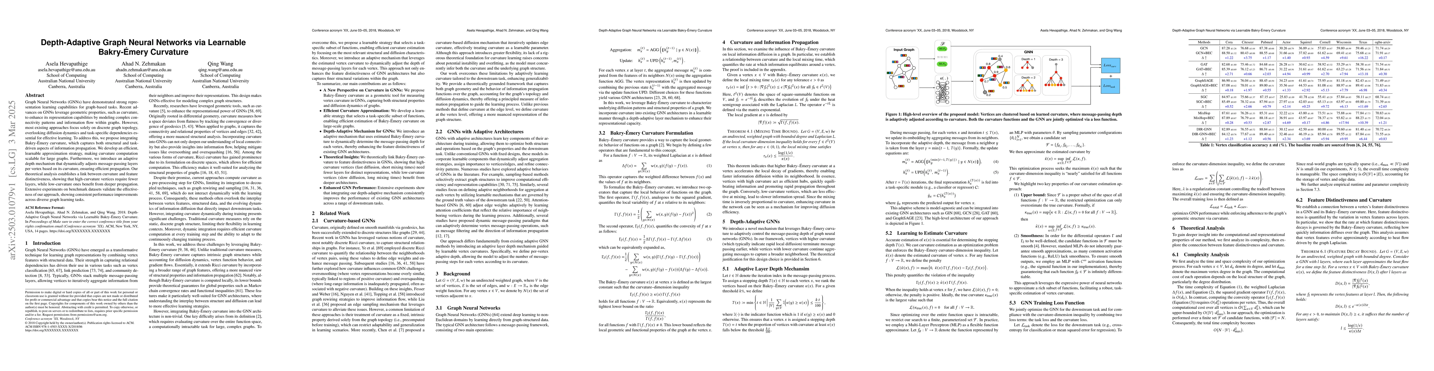Thumbnail for Depth-Adaptive Graph Neural Networks via Learnable Bakry-'Emery
  Curvature