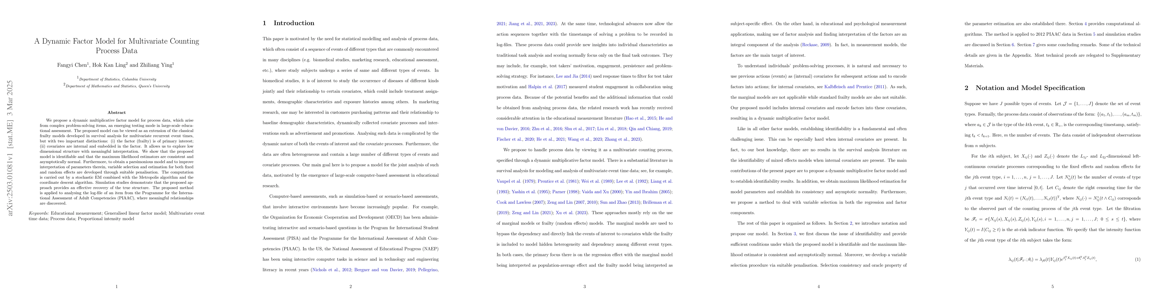 Thumbnail for A Dynamic Factor Model for Multivariate Counting Process Data