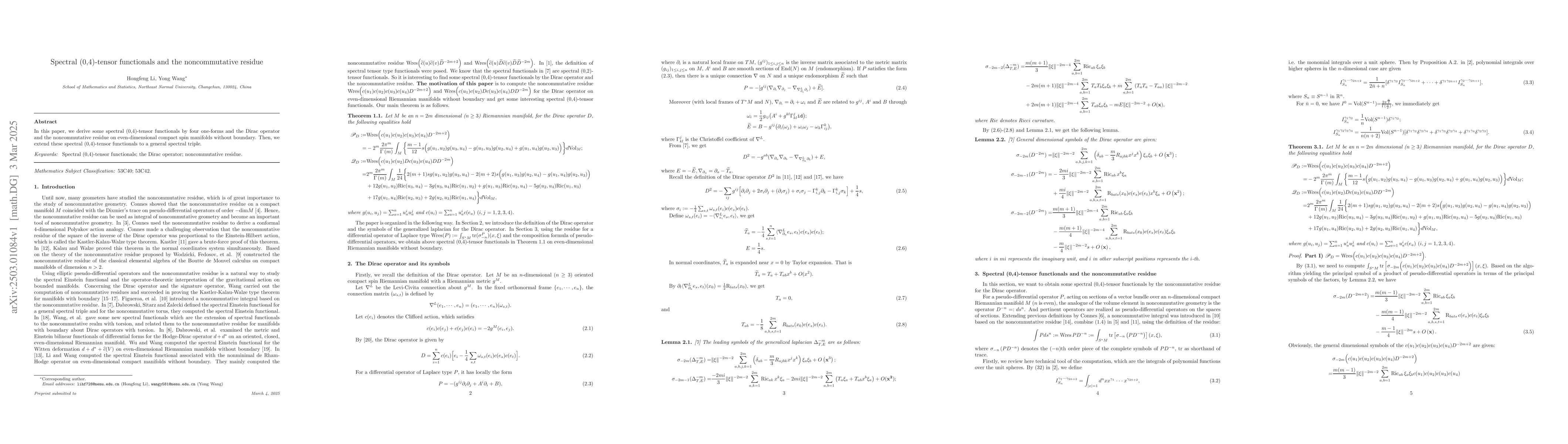 Thumbnail for Spectral (0,4)-tensor functionals and the noncommutative residue