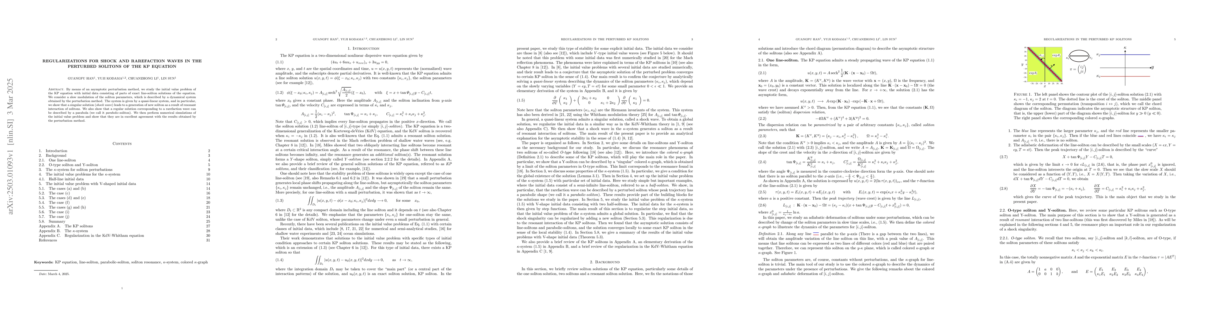 Thumbnail for Regularizations for shock and rarefaction waves in the perturbed
  solitons of the KP equation