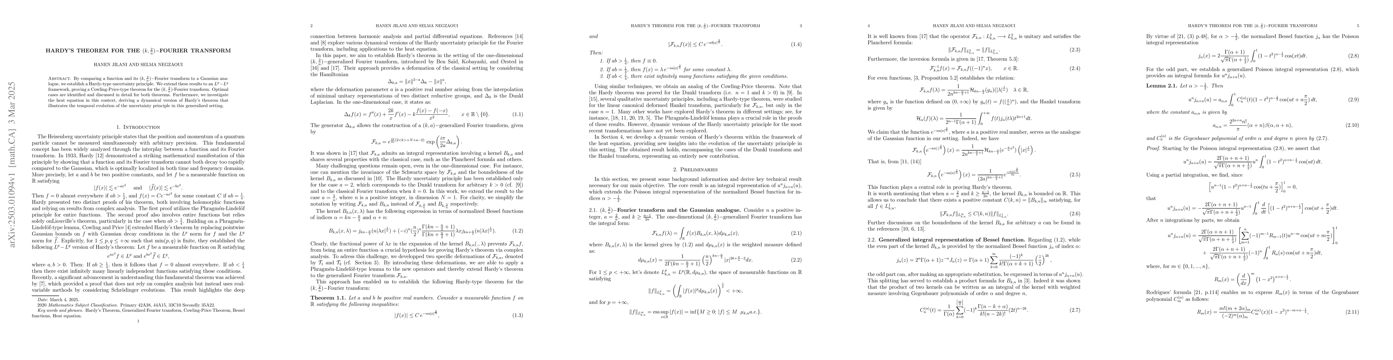 Thumbnail for Hardy's Theorem for the $(k,\frac{2}{n})-$Fourier Transform
