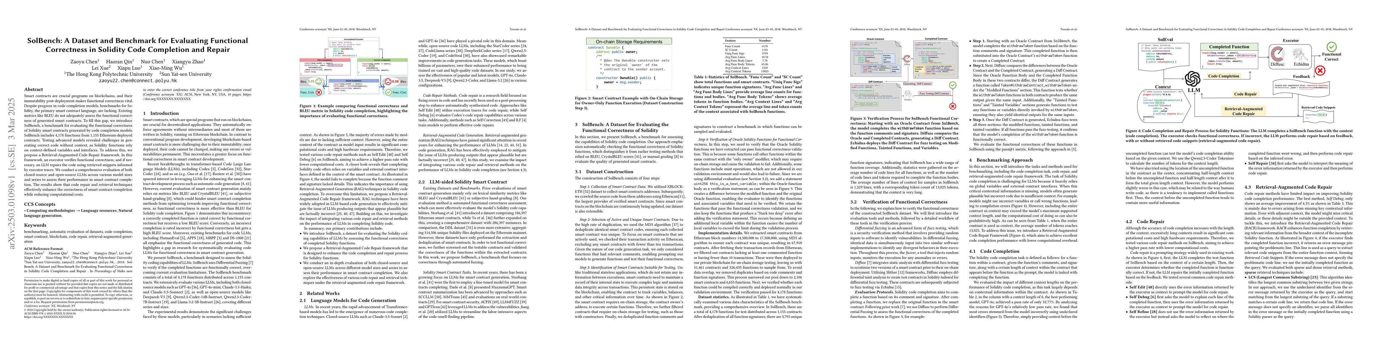 Thumbnail for SolBench: A Dataset and Benchmark for Evaluating Functional Correctness
  in Solidity Code Completion and Repair