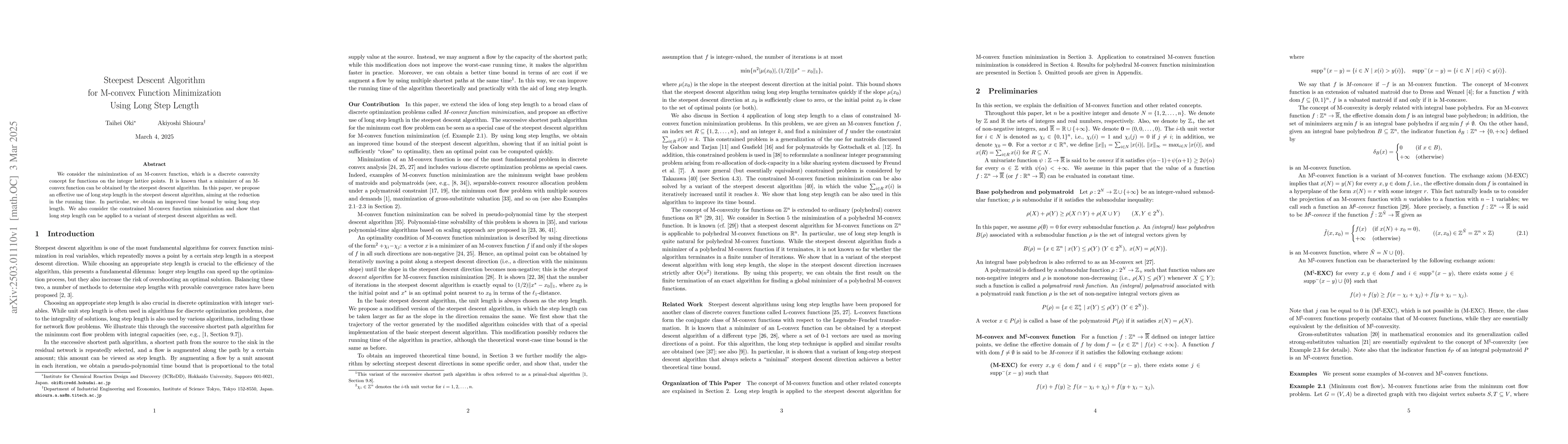 Thumbnail for Steepest Descent Algorithm for M-convex Function Minimization Using Long
  Step Length