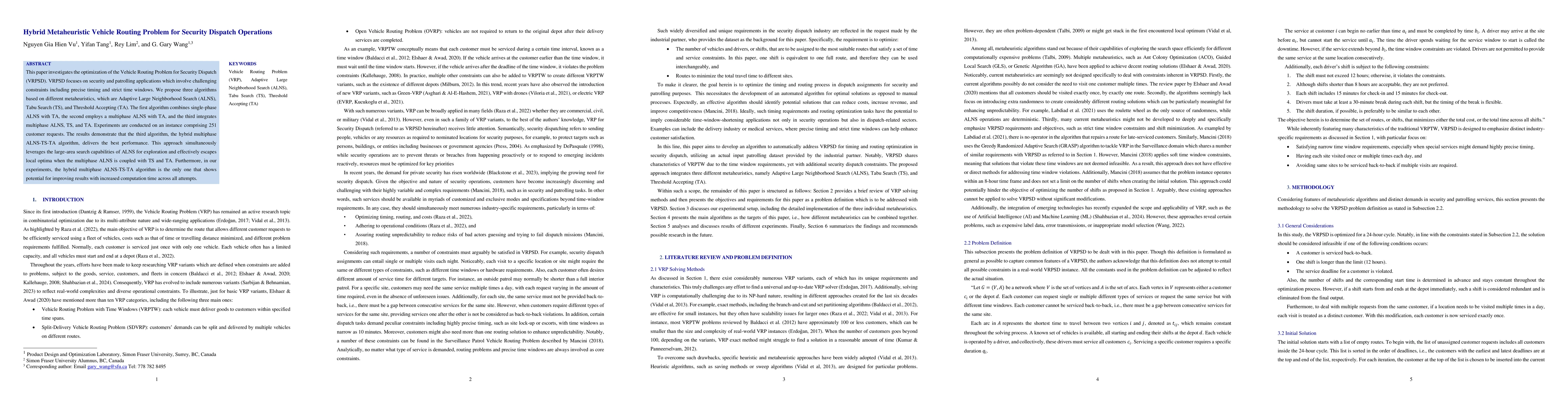 Thumbnail for Hybrid Metaheuristic Vehicle Routing Problem for Security Dispatch
  Operations