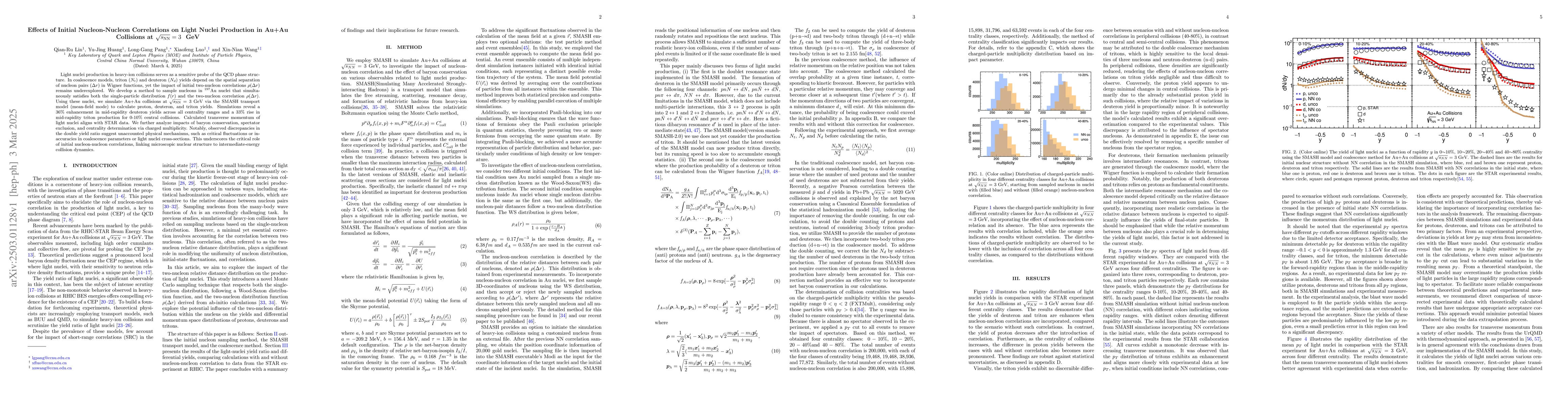 Thumbnail for Effects of Initial Nucleon-Nucleon Correlations on Light Nuclei
  Production in Au+Au Collisions at $\sqrt{s_\mathrm{NN}} = 3\ $ GeV