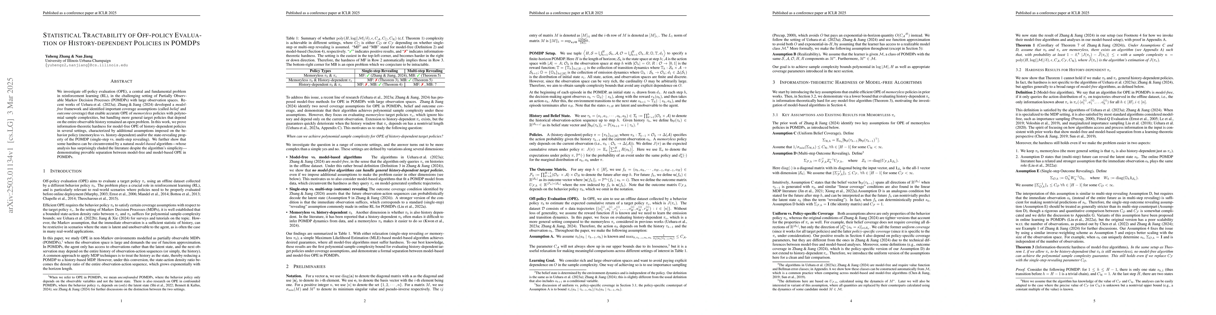Thumbnail for Statistical Tractability of Off-policy Evaluation of History-dependent
  Policies in POMDPs