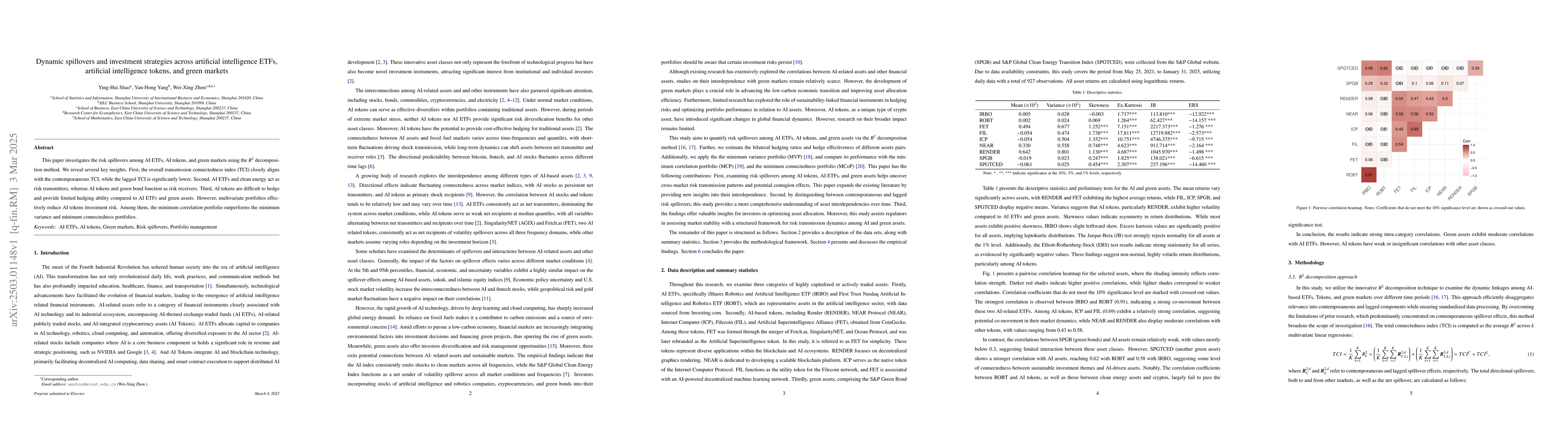 Thumbnail for Dynamic spillovers and investment strategies across artificial
  intelligence ETFs, artificial intelligence tokens, and green markets