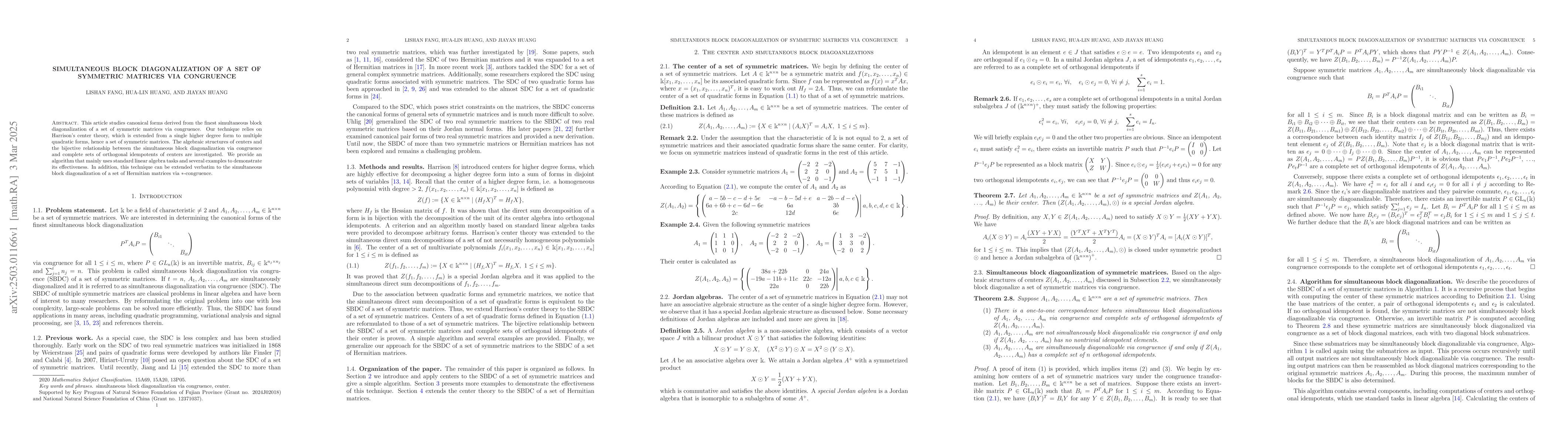 Thumbnail for Simultaneous block diagonalization of a set of symmetric matrices via
  congruence