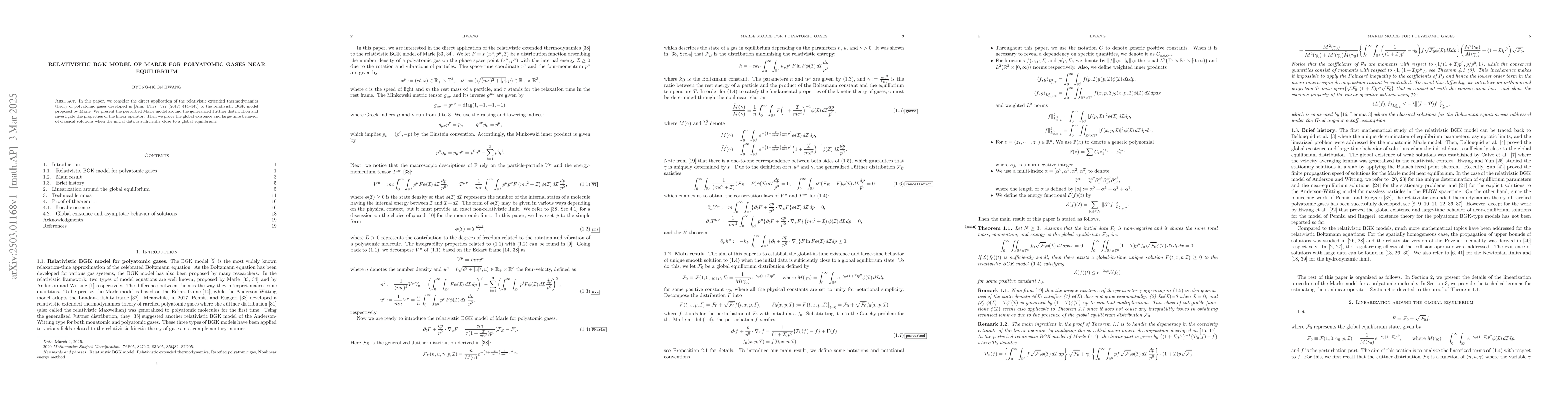 Thumbnail for Relativistic BGK model of Marle for polyatomic gases near equilibrium