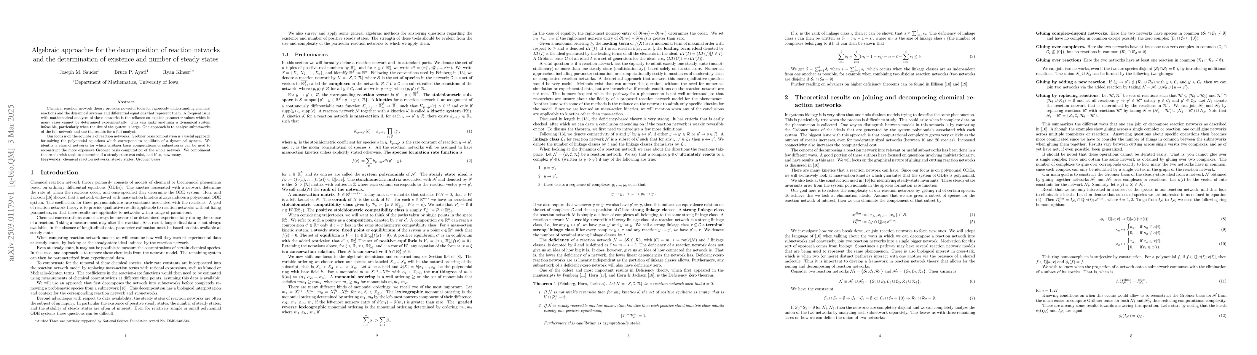 Thumbnail for Algebraic approaches for the decomposition of reaction networks and the
  determination of existence and number of steady states