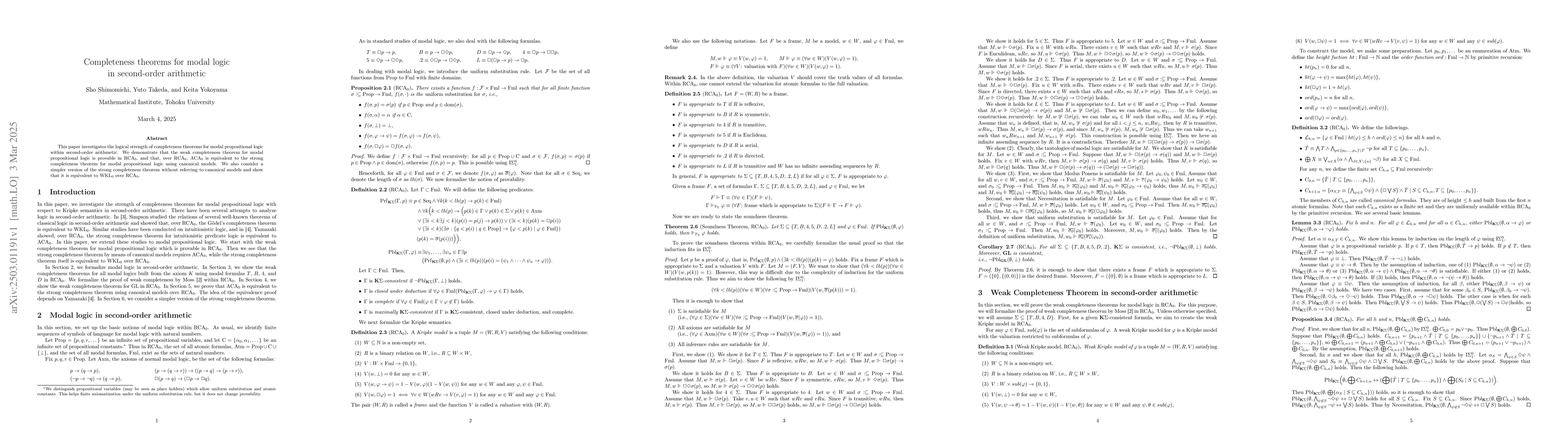 Thumbnail for Completeness theorems for modal logic in second-order arithmetic