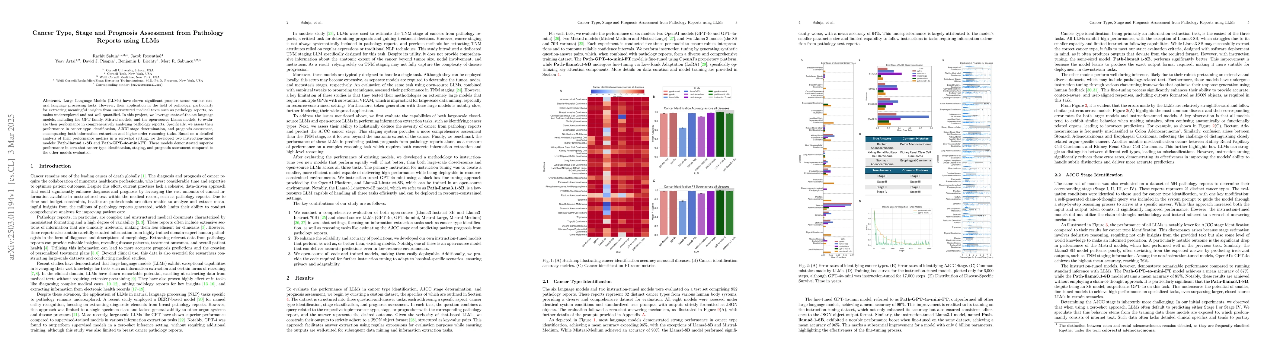 Thumbnail for Cancer Type, Stage and Prognosis Assessment from Pathology Reports using
  LLMs
