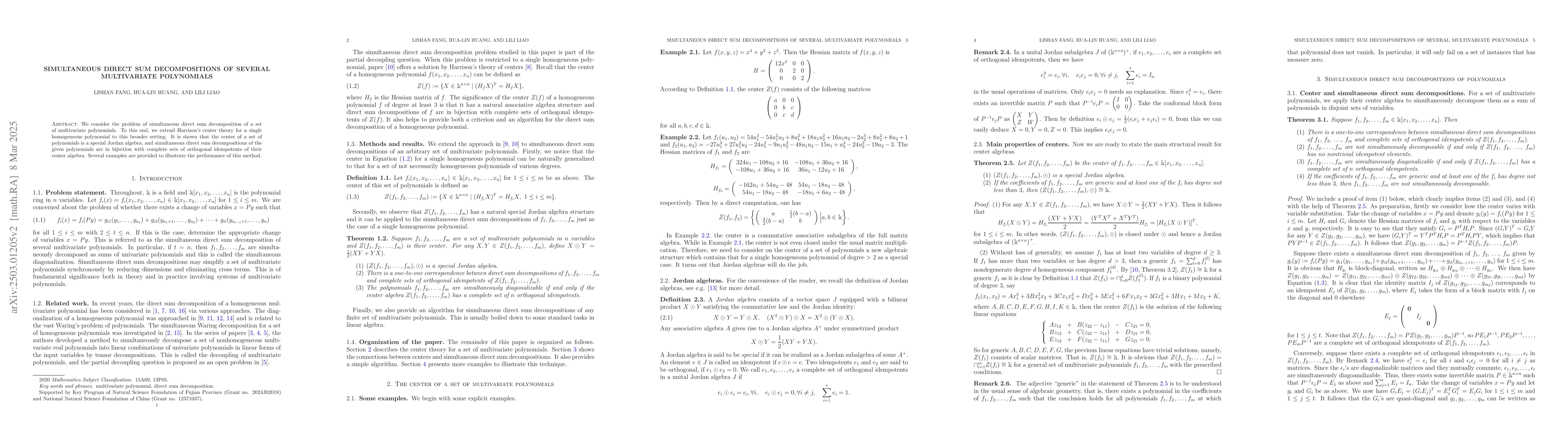 Thumbnail for Simultaneous direct sum decompositions of several multivariate
  polynomials