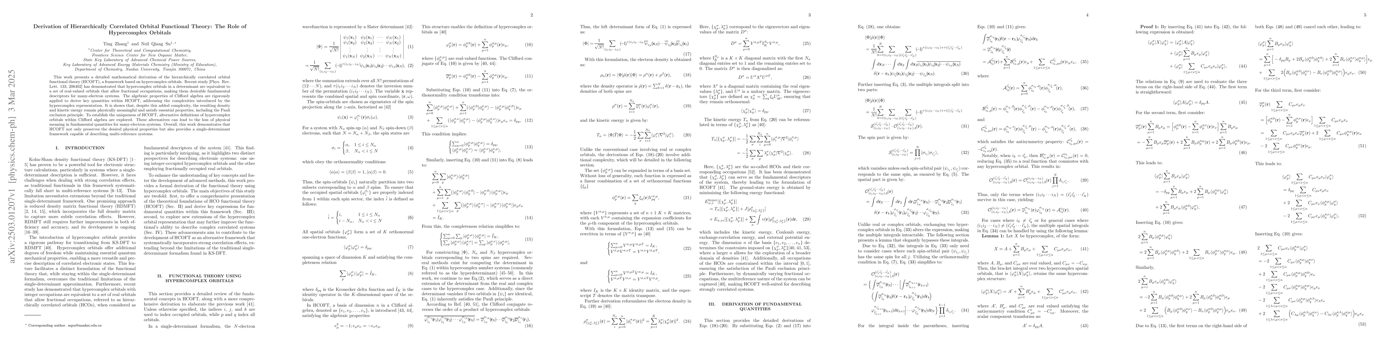 Thumbnail for Derivation of Hierarchically Correlated Orbital Functional Theory: The
  Role of Hypercomplex Orbitals