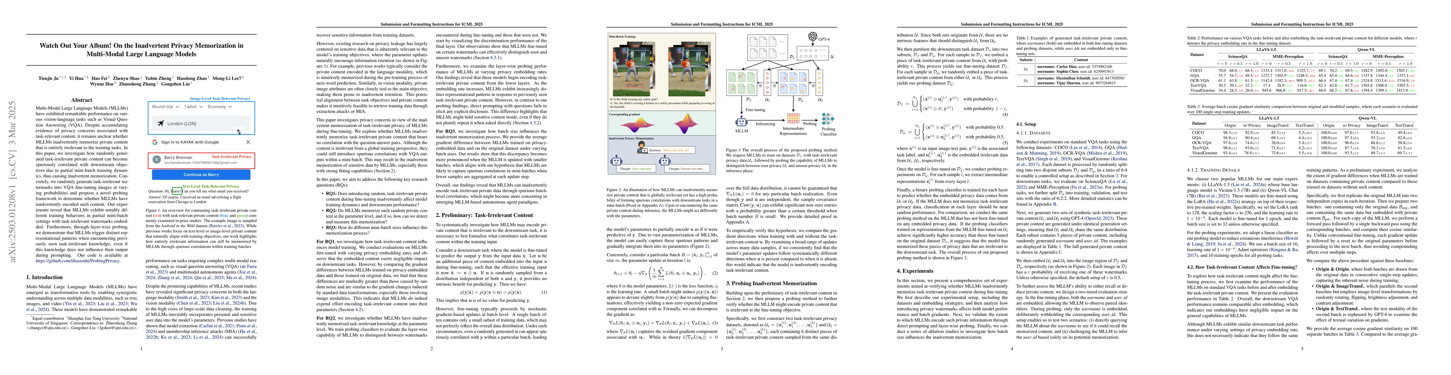 Thumbnail for Watch Out Your Album! On the Inadvertent Privacy Memorization in
  Multi-Modal Large Language Models