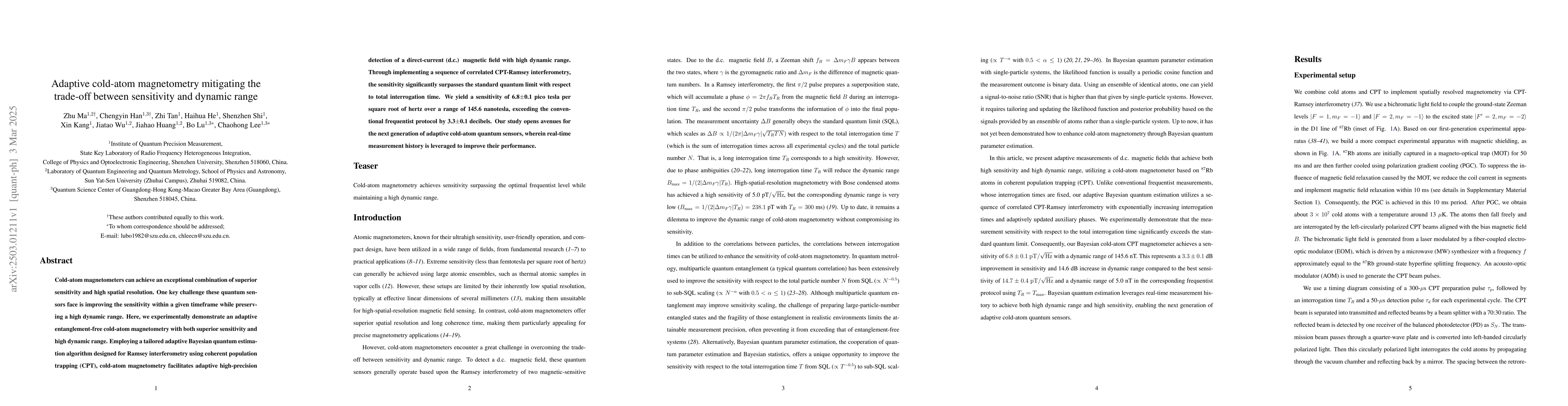 Thumbnail for Adaptive cold-atom magnetometry mitigating the trade-off between
  sensitivity and dynamic range