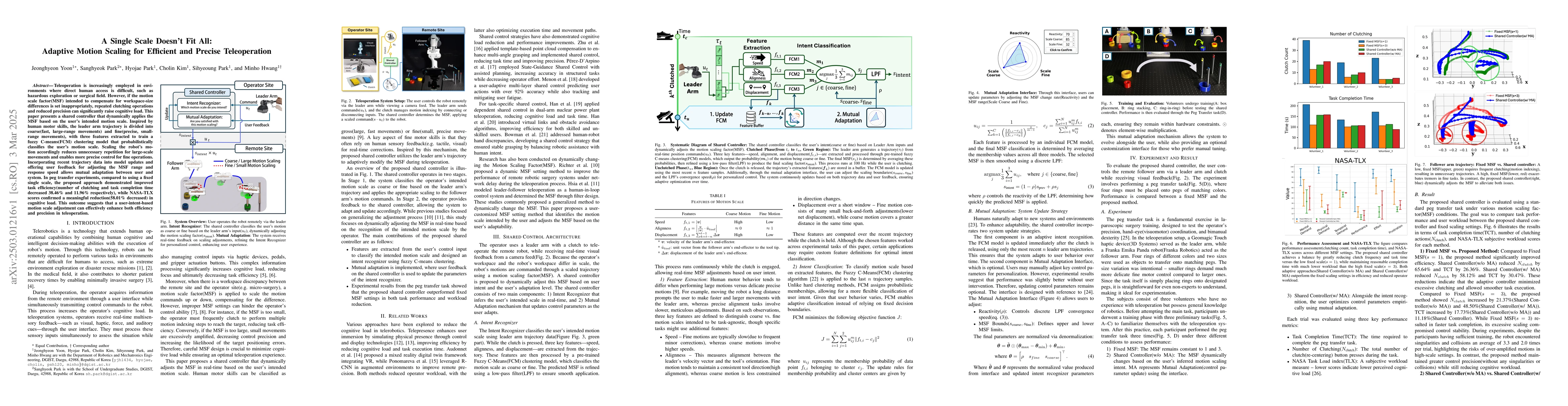 Thumbnail for A Single Scale Doesn't Fit All: Adaptive Motion Scaling for Efficient
  and Precise Teleoperation