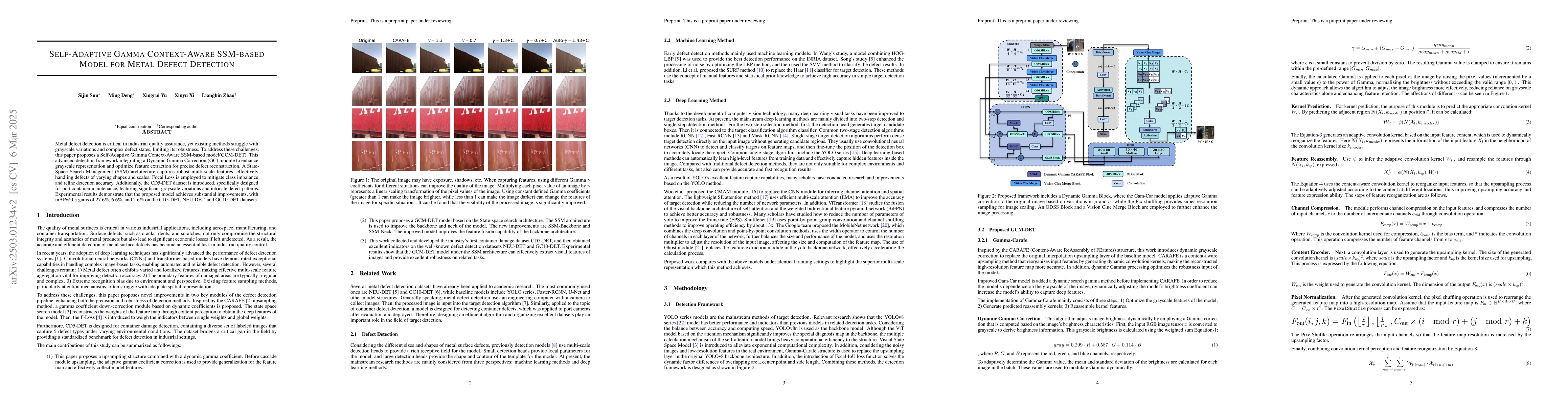 Thumbnail for Self-Adaptive Gamma Context-Aware SSM-based Model for Metal Defect
  Detection