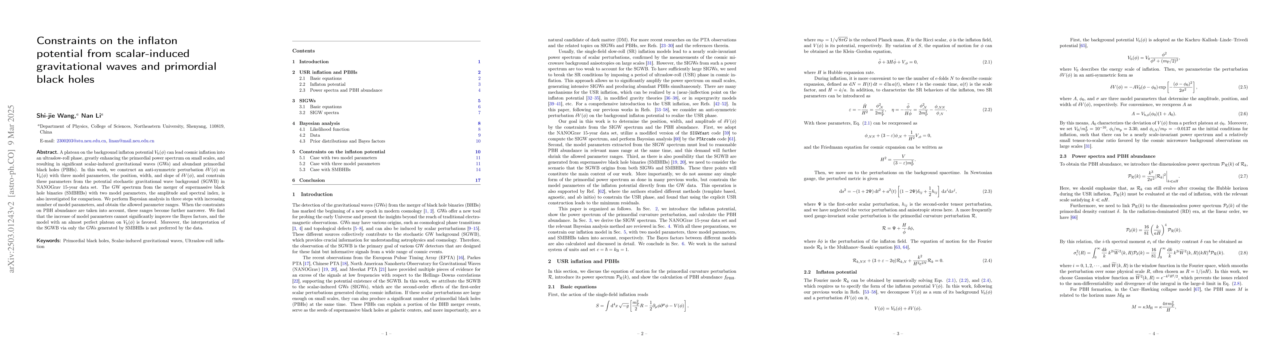 Thumbnail for Constraints on the inflaton potential from scalar-induced gravitational
  waves and primordial black holes