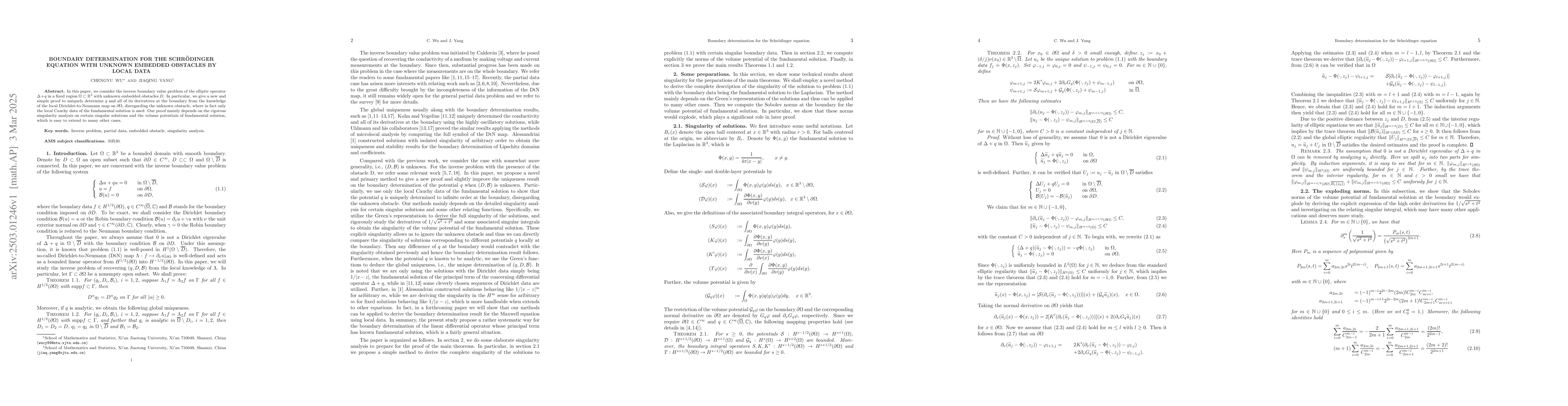 Thumbnail for Boundary determination for the Schrödinger equation with unknown
  embedded obstacles by local data
