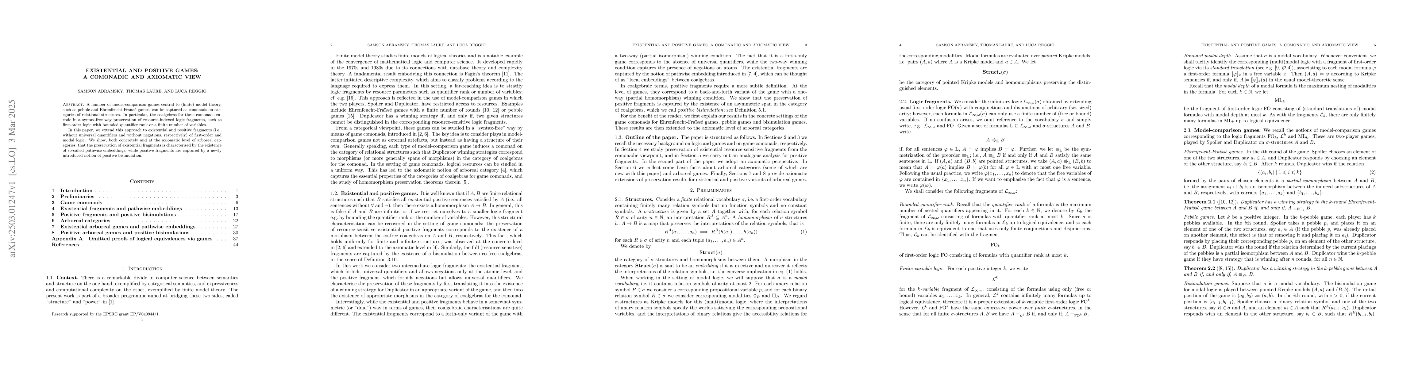 Thumbnail for Existential and positive games: a comonadic and axiomatic view