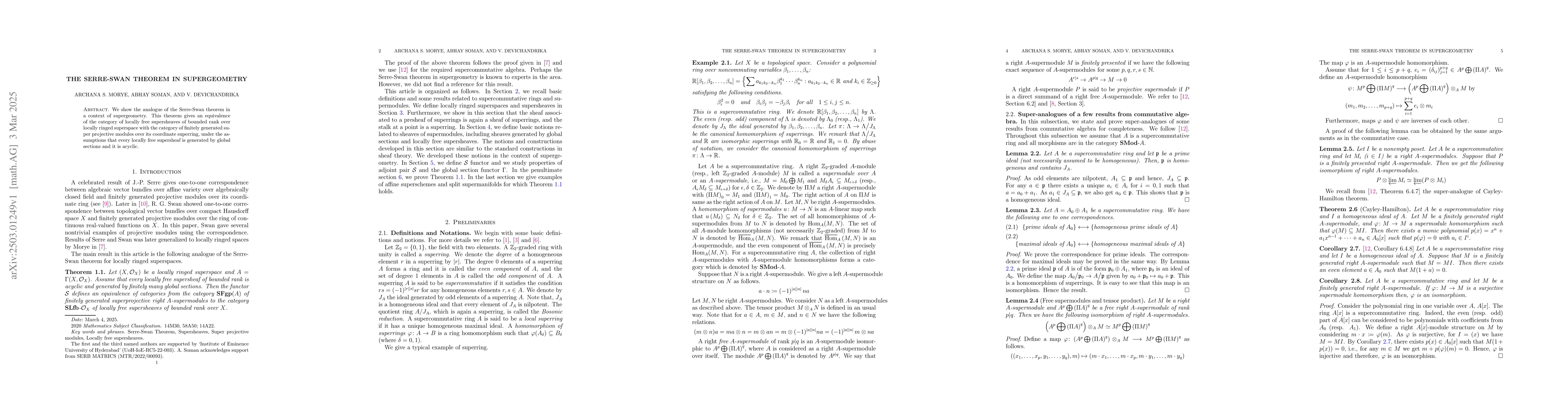 Thumbnail for The Serre-Swan Theorem in supergeometry