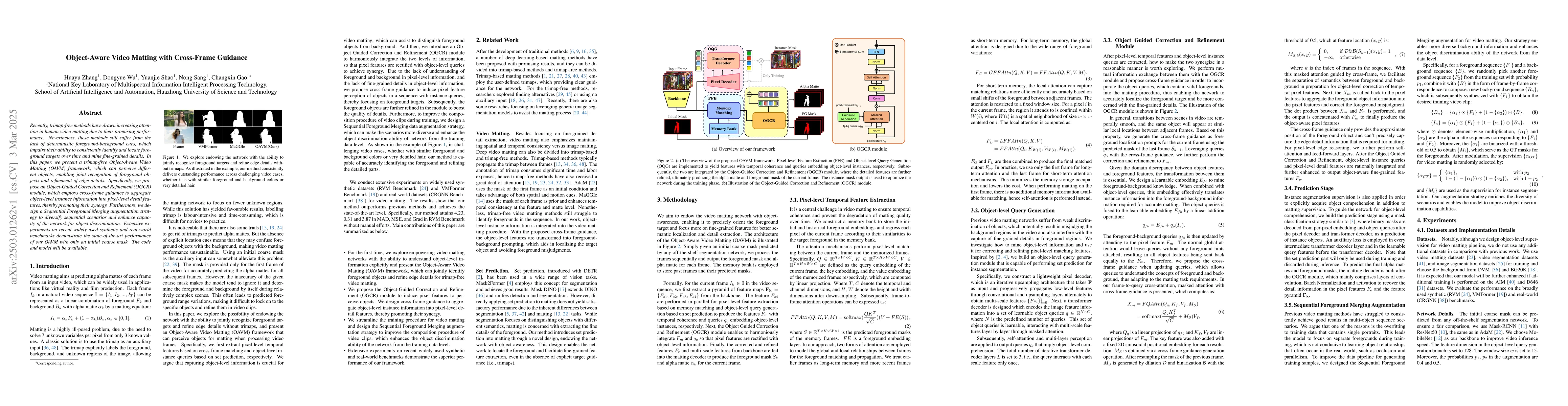 Thumbnail for Object-Aware Video Matting with Cross-Frame Guidance