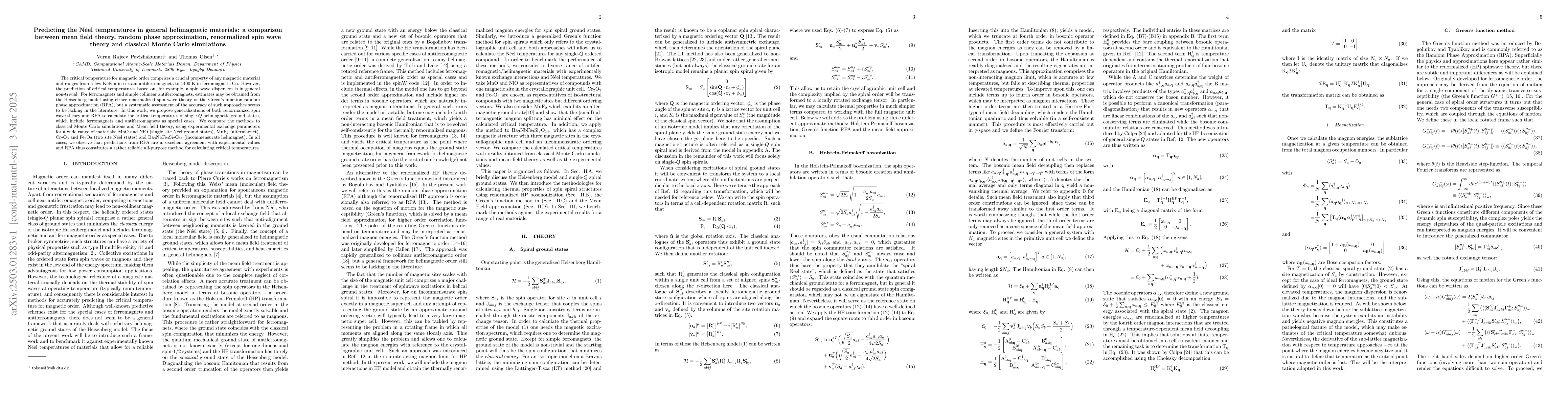 Thumbnail for Predicting the Néel temperatures in general helimagnetic materials: a
  comparison between mean field theory, random phase approximation,
  renormalized spin wave theory and classical Monte Carlo simulations
