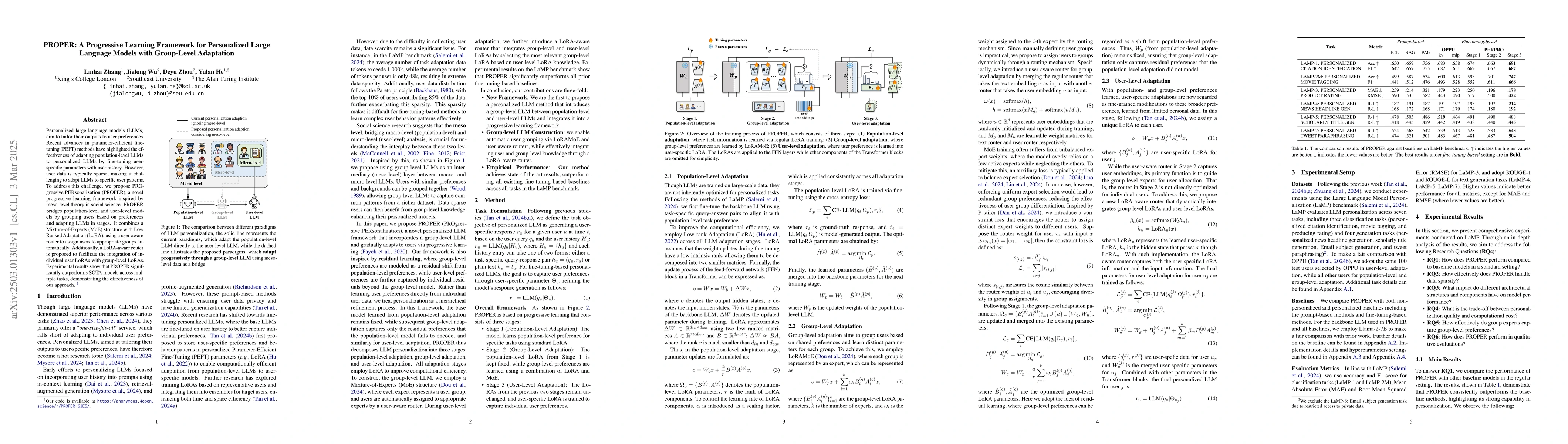 Thumbnail for PROPER: A Progressive Learning Framework for Personalized Large Language
  Models with Group-Level Adaptation