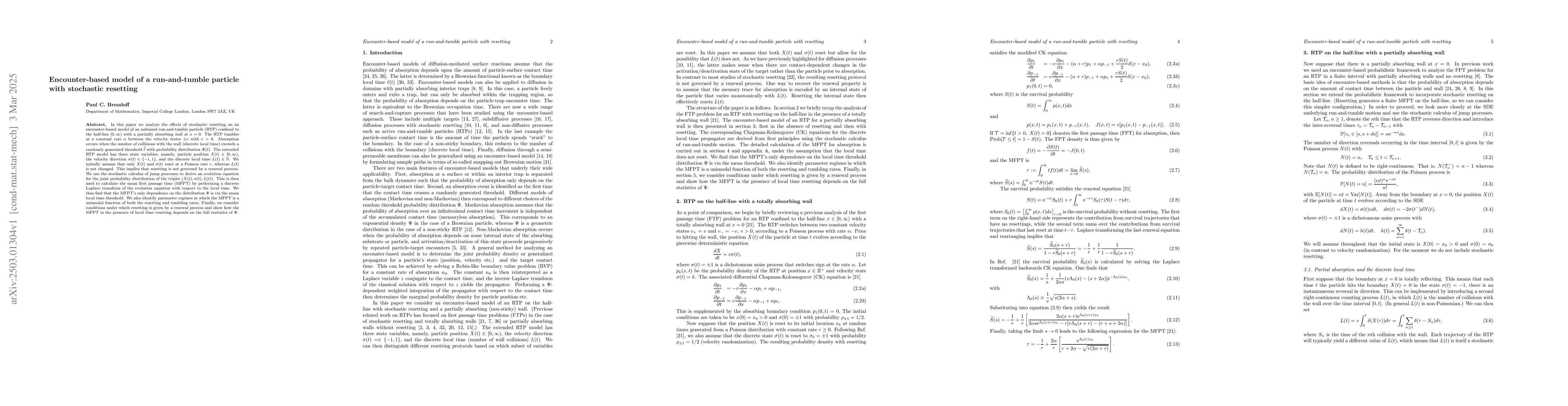 Thumbnail for Encounter-based model of a run-and-tumble particle with stochastic
  resetting